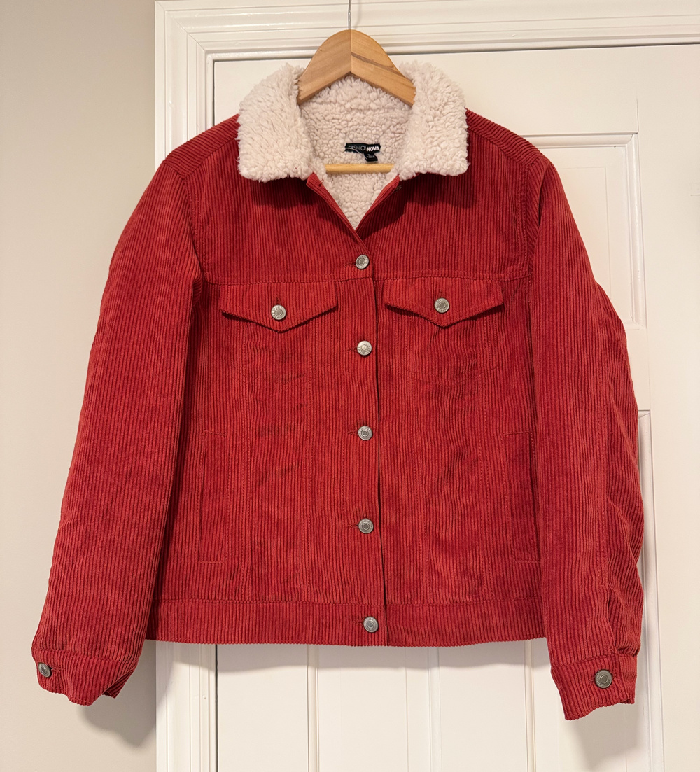 Fashion Nova Women Small Jacket Red Corduroy Sherpa Lined Trucker Coat Gorpcore